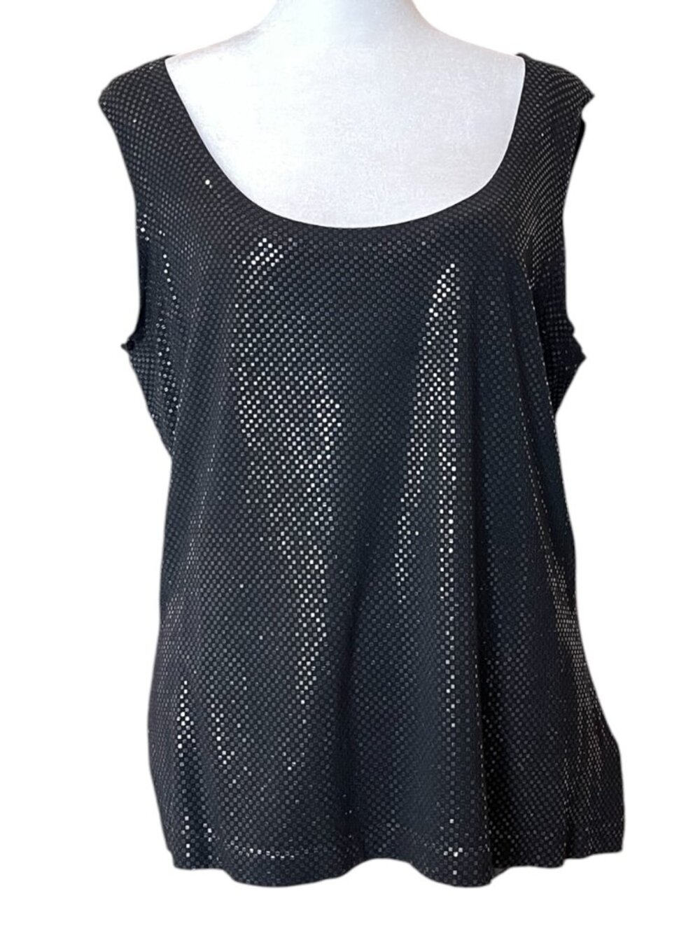 St John Caviar Black Paillettes Scoop Neck Sleeveless Shell Blouse Tank Top